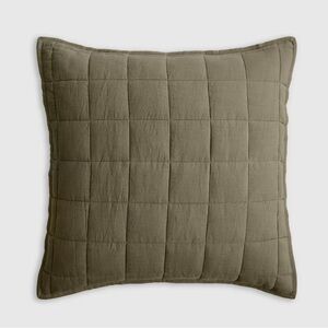 NWT QUINCE European Linen Box Quilted Euro Sham Dusty Olive 2431